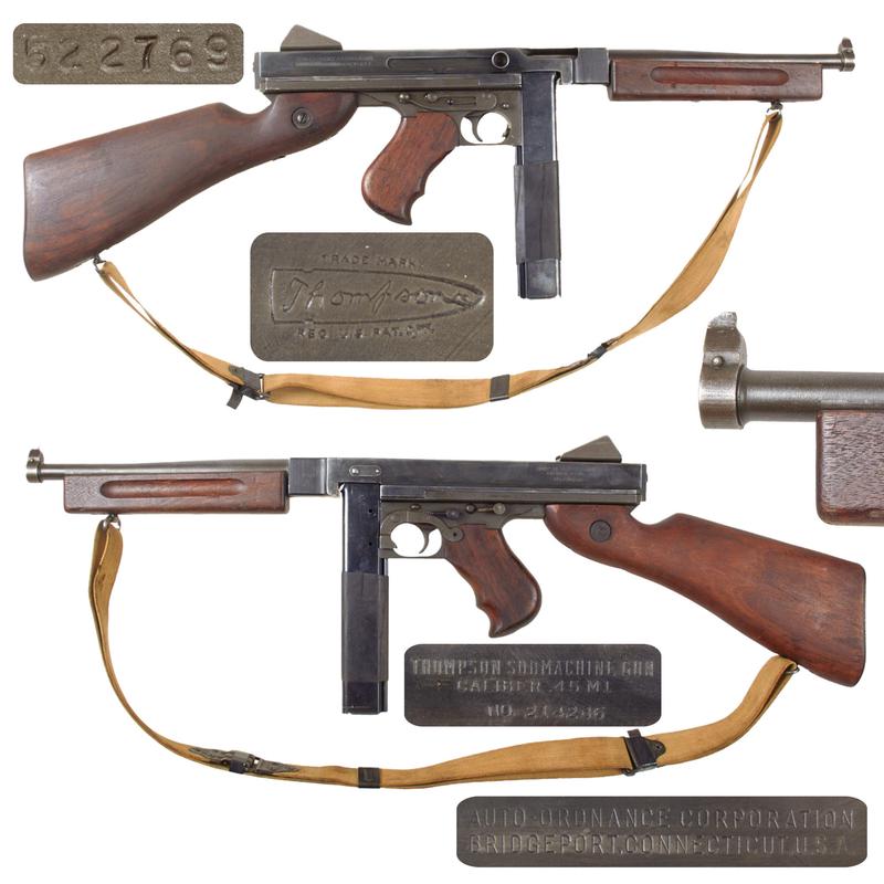 Original U.S. WWII Thompson M1 Display Submachine Gun Serial NO. 214286 with Original Kerr Sling and Magazine - Original WWII Parts