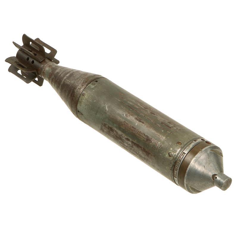 Original U.S. WWII 60mm Mortar M83 Illuminating Cartridge (ILL) with M65 Time Fuze Dated 1943 - Inert