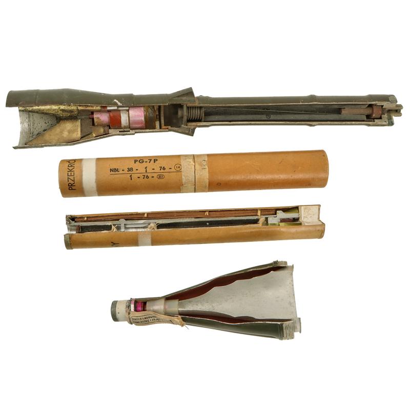 Original Soviet GWOT Era Inert RPG-7 Cutaway Round with Cutaway Propelling Charge Container