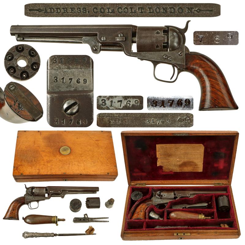 Original London Colt Model 1851 British Proofed Navy Revolver Manufactured in 1854 in Custom Wood Case with Accessories - Matching Serial 31769