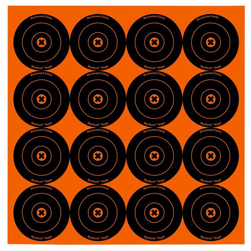 Birchwood Casey Big Burst 3-Inch Self-Adhesive Bullseye Targets, Black/Orange, 48 Pack 36348