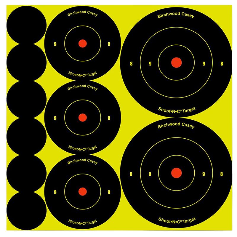 Birchwood Casey Shoot-N-C Reactive Target Variety Pack, Self-Adhesive Bullseye, 132-Pack  34608
