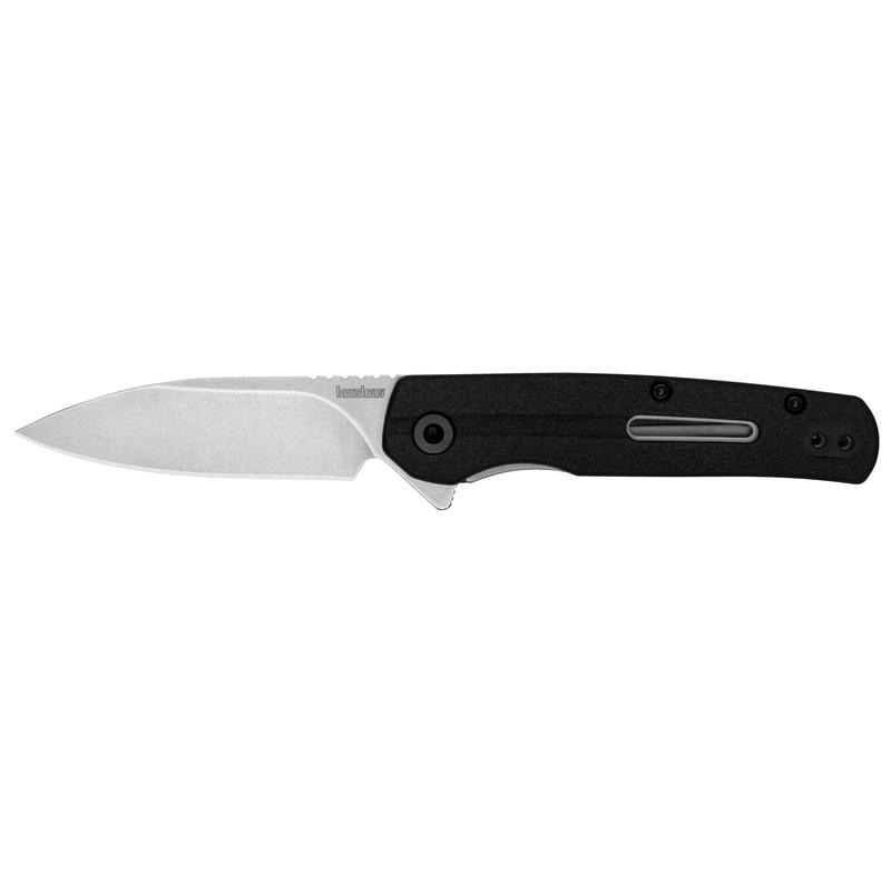 Kershaw Korra Assisted Folding Knife, 2.75 in Stonewashed Drop Point, Black Glass-Filled Nylon Handle, 1409