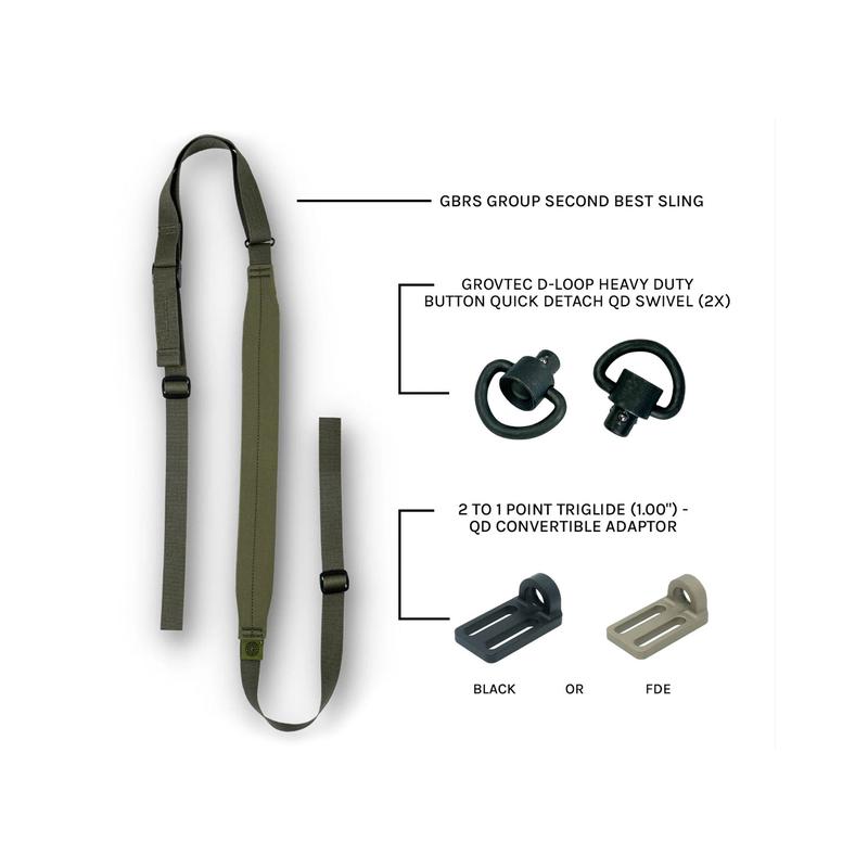 GBRS Group Second Best Sling Bundle, Ranger Green Adjustable Sling with Quick Detach Swivels, GEAR-SBS-RG-B