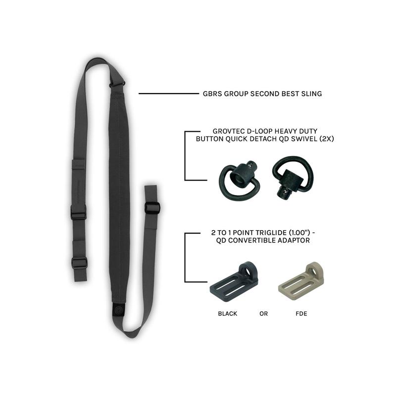 GBRS Group Second Best Sling Bundle, Adjustable Minimalist Rifle Sling with QD Swivels, Wolf Gray, GEAR-SBS-WG-B