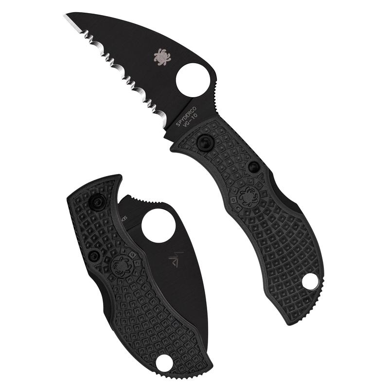 Spyderco ManBug Wharncliffe Folding Knife VG-10, Black TiCN Serrated Blade, Black FRN Handle - MBKWSBK
