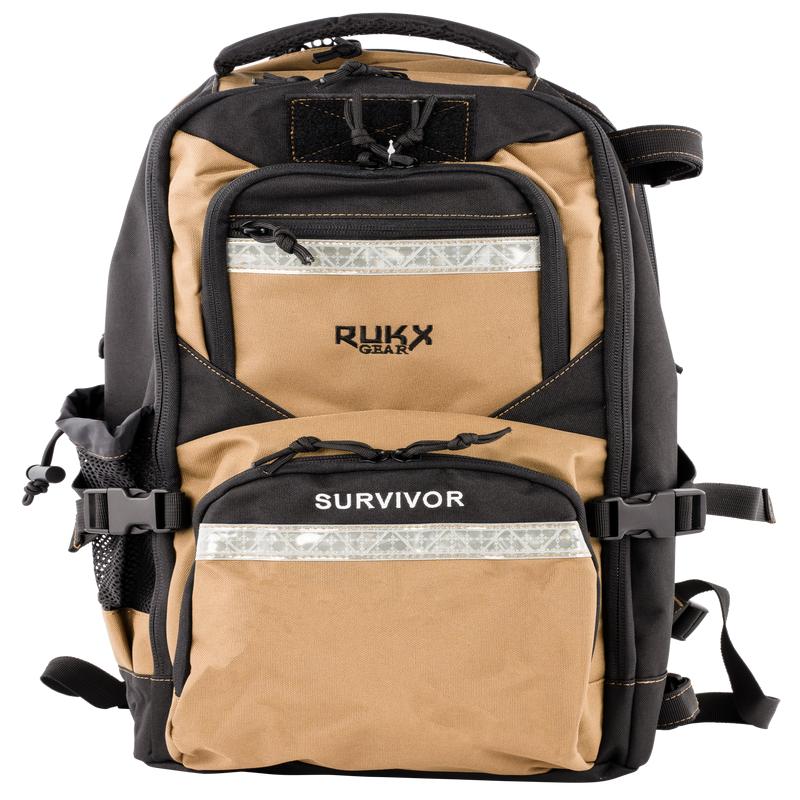 RUKX GEAR Survivor Backpack, Tan, Water-Resistant 600 Denier Polyester, Hidden Handgun Pocket  ATICTSURT