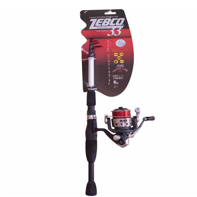 Zebco 33 Telescopic Combo, 6\' Medium Rod with 33 Reel, Pre-Spooled Monofilament, 21-39230