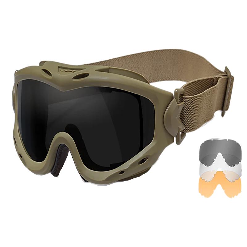 Wiley X Spear Ballistic Goggles, Tan Frame with Smoke Gray/Clear/Light Rust Lenses - SP293T