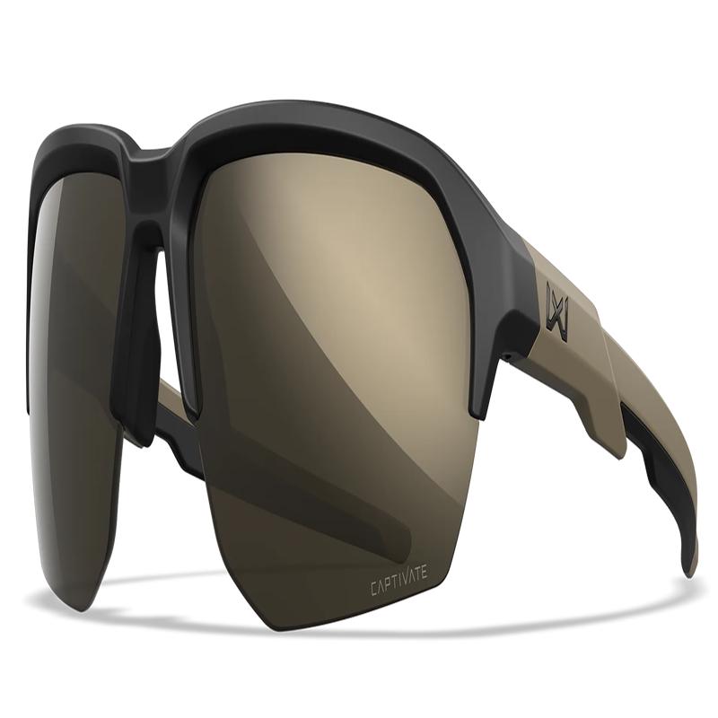 Wiley X JAKL Changeable Sunglasses, Matte Black/Tan Frame, Tungsten Mirror Captivate Lens CHJKL04