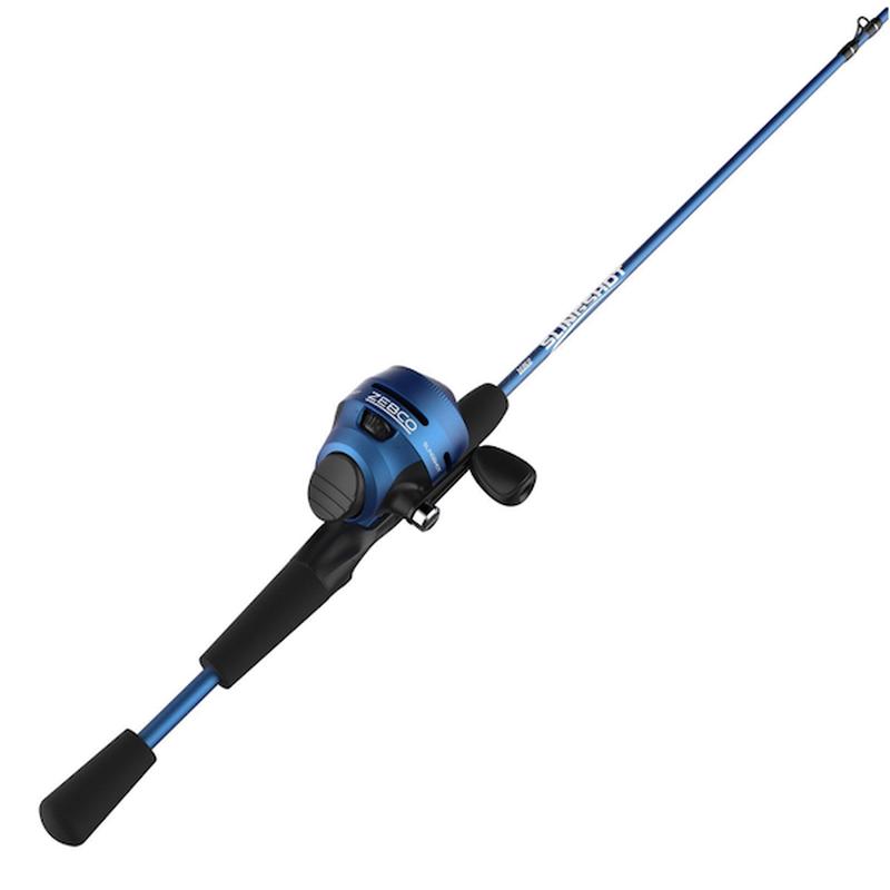 Zebco Slingshot 202 Spincast Combo, 5\'6\" Medium-Light, 2-Piece Rod, Blue  21-37538
