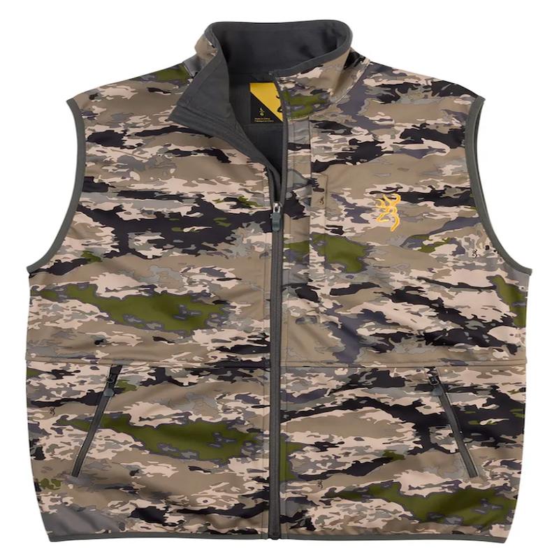 Browning Soft Shell Hunting Vest, OVIX Camo, Mens 2XL  FullZip, Zippered Pockets, 3053103405