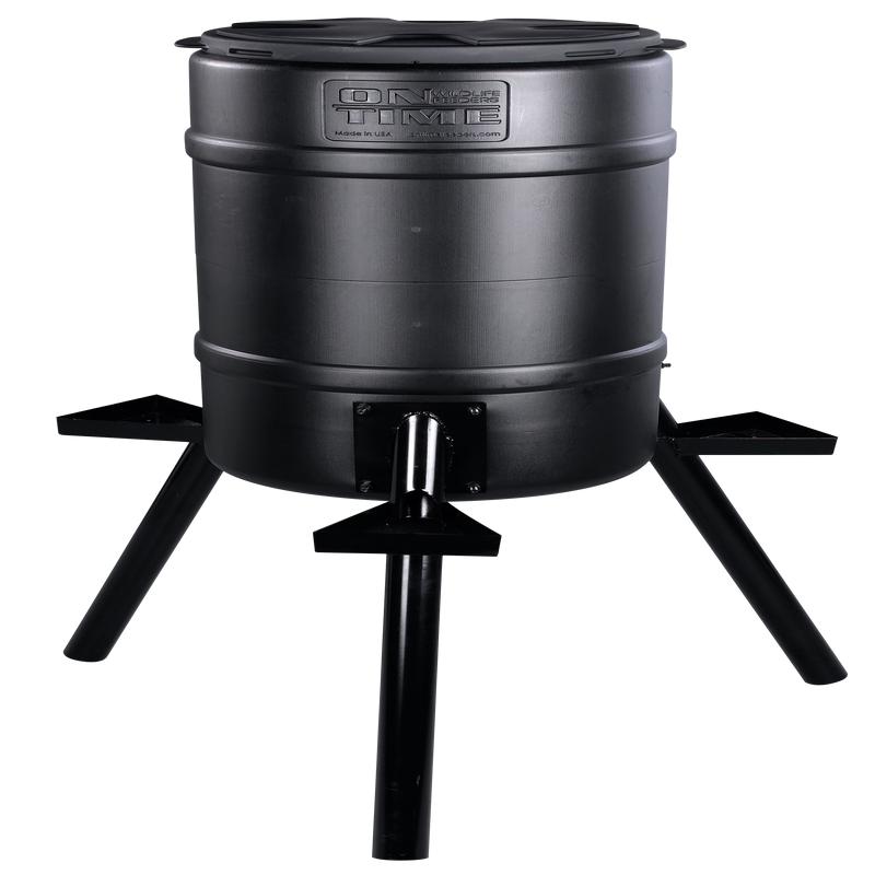 On Time Buckeye Gravity Wildlife Feeder, Polyethylene, 200 lb Capacity, 3 Stations, Removable Lid, 71540