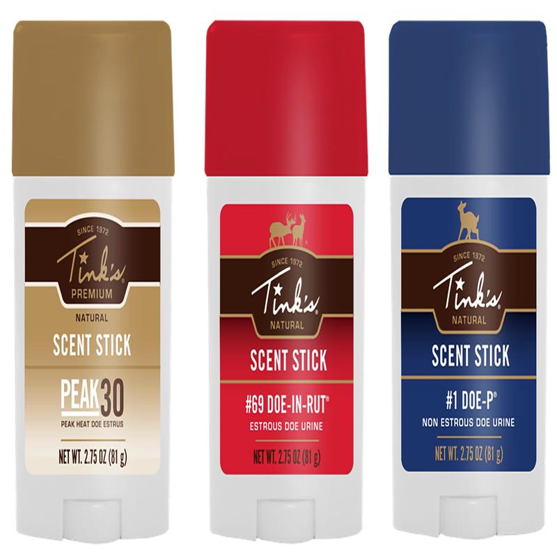 Tinks Deer Scent Stick Value Pack  3 Sticks, 2.75 oz Each (Peak30, #69 Doe-In-Rut, #1 Doe-P) W6233