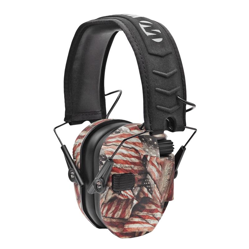Walker\'s Razor Slim Electronic Shooting Ear Muffs, American Flag Design, 23 dB NRR, GWP-RSEM-BARM
