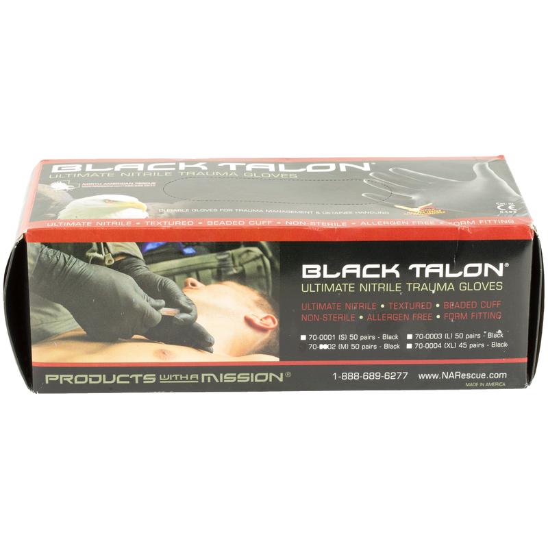 North American Rescue Black Talon Nitrile Trauma Gloves, Medium, 50 Pairs - 70-0002