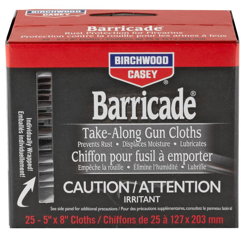 Birchwood Casey Barricade Rust Protection Take-Along Gun Cleaning Wipes, 25 Count, 5x8 in  BC-33025